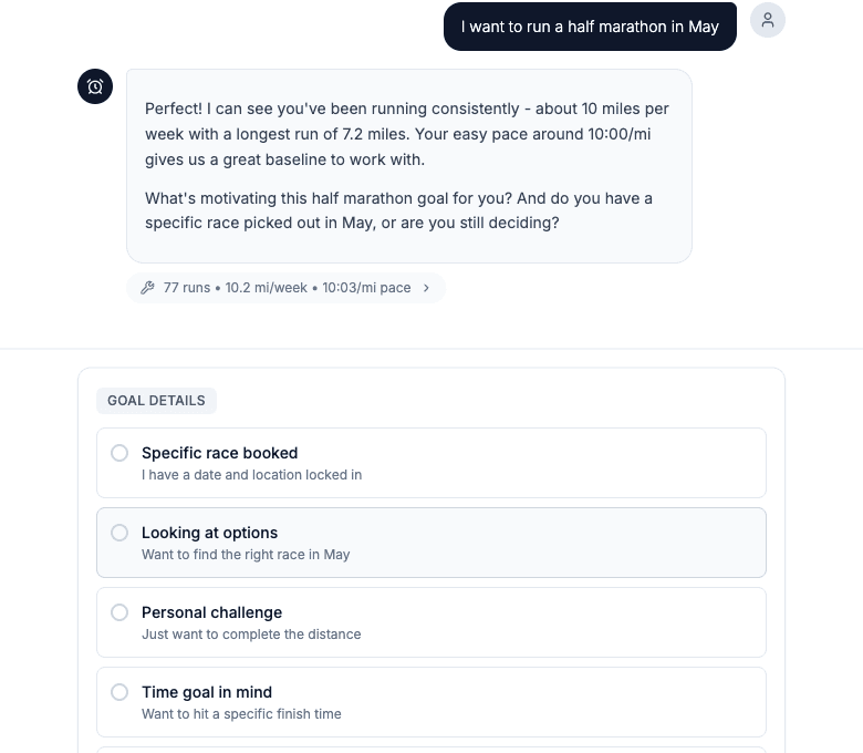Coach Tempo analyzing your Strava data and creating a personalized half marathon training plan